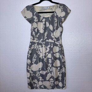 Boden Womens Sz 6 R Gray 100% Silk Floral Sheath Dress Cap Sleeves Career Lined